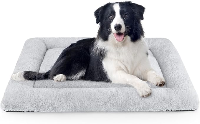 SIWA MARY Dog Bed Mat Soft Crate Pad Washable Anti-Slip Mattress for Large Medium Small Dogs and Cats Kennel Pad(35'' x 23'' Grey)
