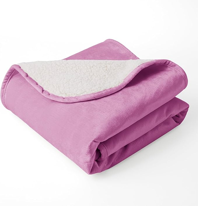 Bigbeer Waterproof Dog Blankets for Large Dogs, Washable Pet Blanket for Indoor Cats, Plush Sherpa Puppy Throw Furniture Protector for Bed Couch Sofa(40"x50",L,Purple)