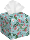 PVC Tissue Box Cover Holder,Flamingo Square Decorative Organizer,5.2"X5.2"X5.2" Tissue Case for Bathroom,Tabletop,Car,Office