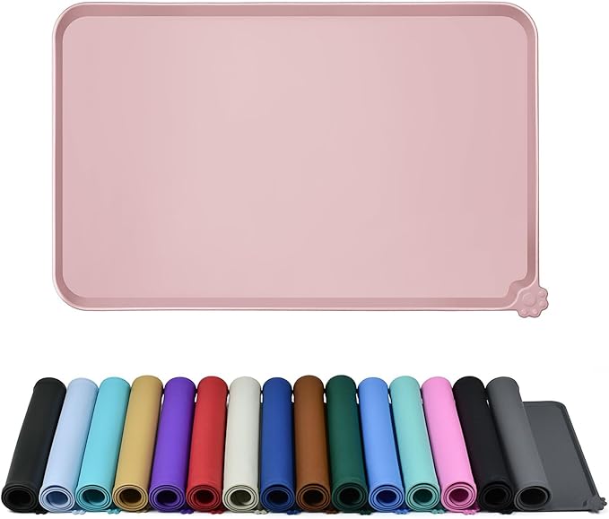 Reopet Waterproof Pet Feeding Mat with High Raised Edges, Heavier and Thicker Placemats for Cat Dog Water Bowl with BPA Free, Dogs Cats Food Mats for Messy Drinkers to Prevent Spill and Protect Floors