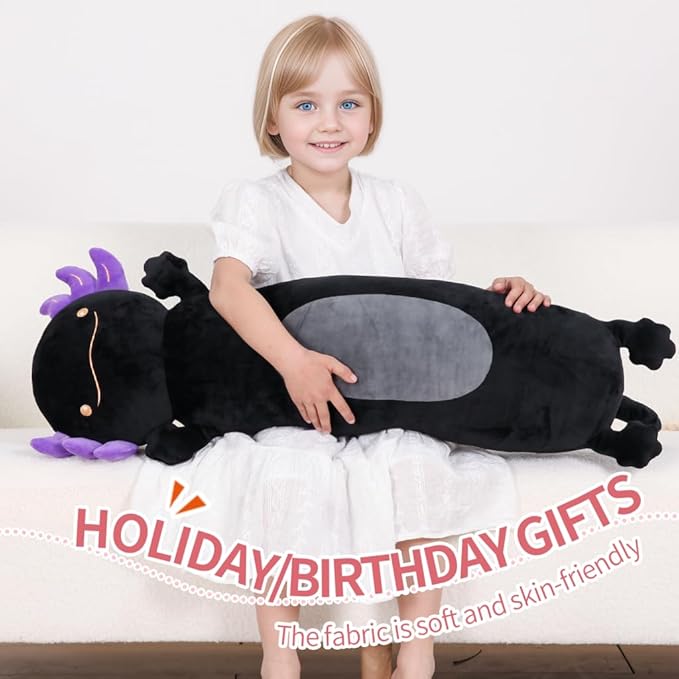Dalmao 36" Giant Black Axolotl Stuffed Animal, Cute Soft Long Axolotl Plush Body Squishy Pillow Big Plushies Toy, Gift for Kids, Boys, Birthdays, Halloween, Christmas