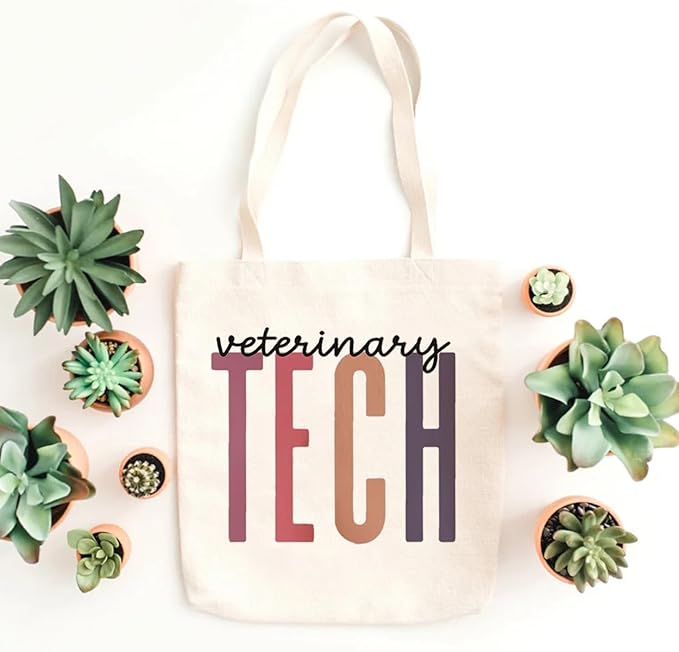 Vet Tech Canvas Tote Bag for Women Veterinary Technician Shopping Bags Reusable Grocery Bag Eco-Friendly Bags