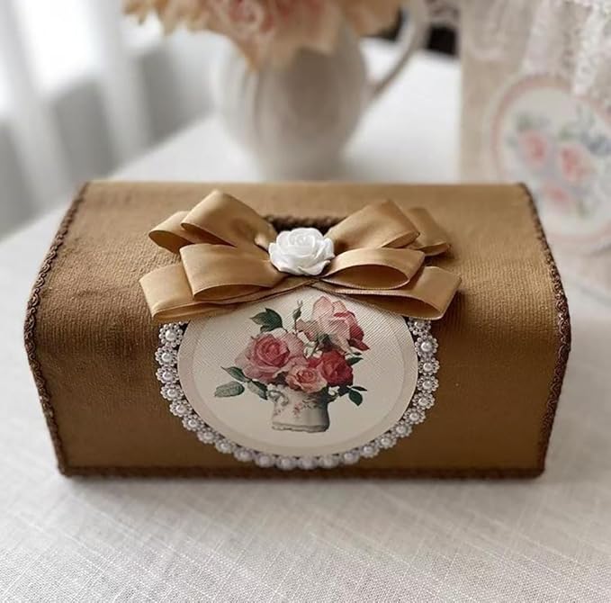 Tissue Cover Holder Fabric Art Cute Tissue Box Cover Dispenser Napkin Organizer for Bathroom Bedroom Office and Car (B - Coffee Color)