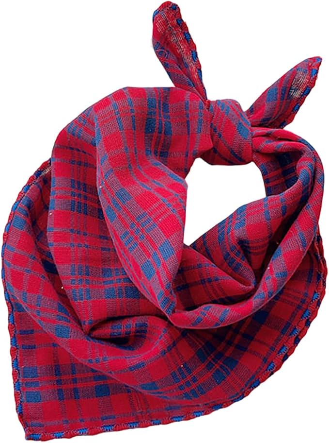 Pemilosci Double Layers Two Tones Dog Cotton Square Bandana Bibs Scarf Kerchief for Small Medium Dogs Boy or Girl - DCB18 R&B