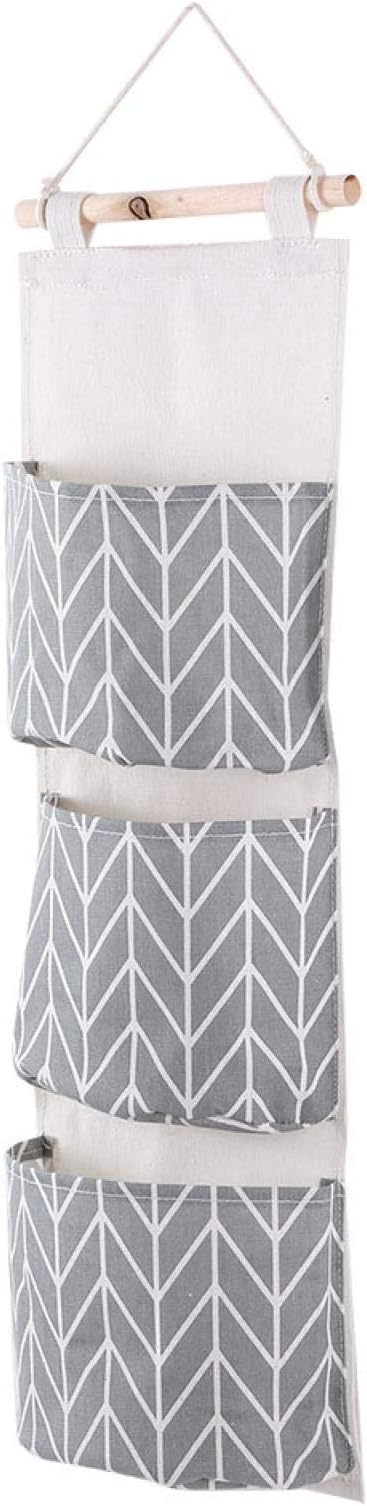 Oumefar 3 Pockets Hanging Pouch Cotton Linen Wall Hanging Storage Bags Door Pouch Bedroom Home Office Organizer 20x67cm(Gray)