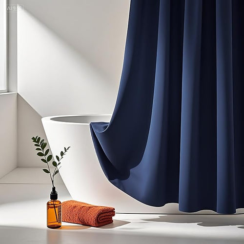 AooHome Standard 72x72 inch Shower Curtain Liner, Durable Polyester Solid Color Shower Curtain with Hooks, Weighted Hem, Waterproof, Navy Blue