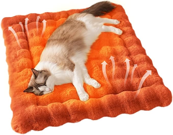 SOMAHE Self-Warming Cat Bed, Plush Faux Fur Pet Bed Mat with Anti-Slip Bottom, Ultra Soft Heated Pad for Cats & Kittens, Cozy Fluffy Bed for Window & Sills Couches, Machine Washable, 23x15 Inch Orange