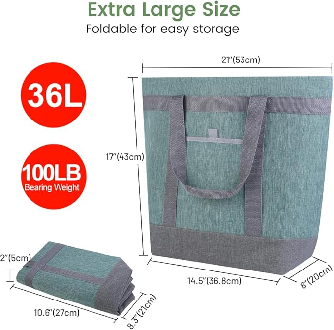 mosago Insulated Cooler Tote Bags, Soft Totes with Top Secure and Sided Pockets for Pizza Delivery Grocery Shopping Travel Beach, Large Leak Proof Food Delivery Bag Frozen/Thermal Foods, Collapsible