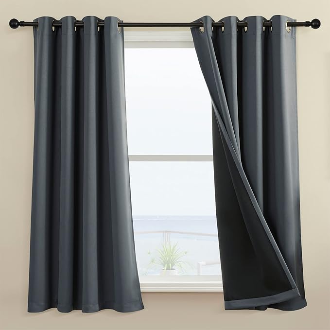 Rutterllow 100% Blackout Curtain 2 Panels , Heat and Full Light Blocking Drapes with Grommets for Bedroom, Thermal Insulated Window Treatment Drapes for Living Room(Dark Grey, 52Wx45L)