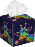 POIUBLE Leather Tissue Box Holder Colorful Giraffe Tissue Box Cover Square Waterproof Tissue Holder Organizer Modern Napkin Holder for Bedroom Dresser Night Stand Office Desk