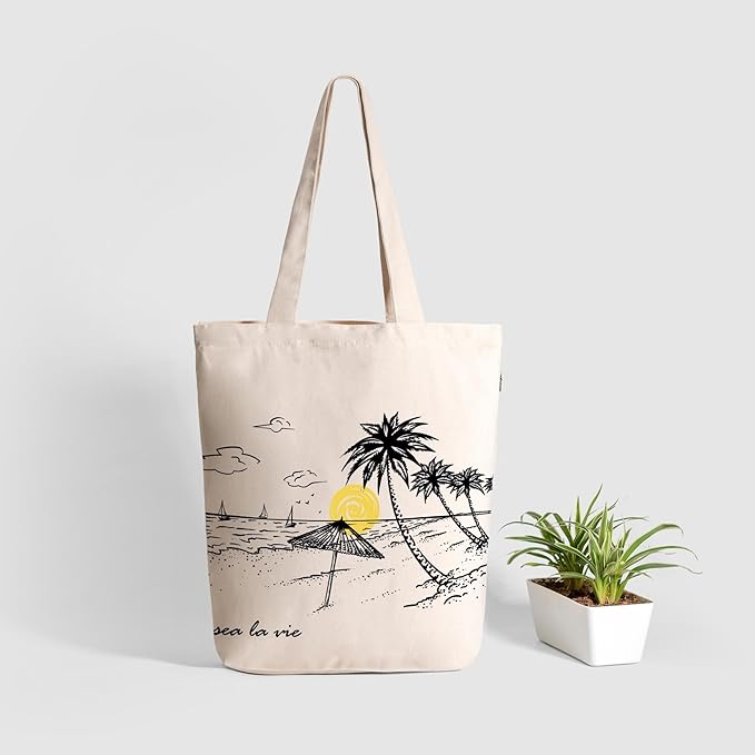 Ecoright Tote Bag for Women with Zipper, Small Tote Bag, Canvas Bag, Reusable Cotton Bag for Beach, Grocery, School & Work