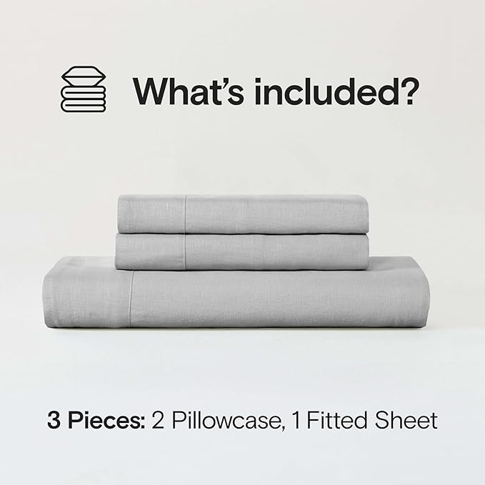 Sijo Stone Washed Organic French Linen Bed Sheet Set, GOTS Certified Organic, Best Cooling Linen Sheet Award by Sleep Foundation, 3 Piece - 2 Pillowcases and 1 Fitted Sheet (Dove, Cal King)