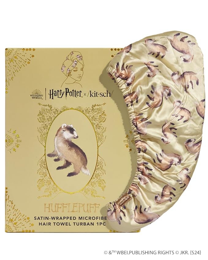 Kitsch Harry Potter x Satin Microfiber Hair Towel Wrap for Women - Super Absorbent, Quick Dry, Anti-Frizz, for Long & Short Hairs, Turbans for Women, Hair Wrap - Hufflepuff