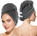 SUNLAND Microfiber Hair Towel Wrap, Hair Drying Towel with Button, Hair Turbans for Wet Hair Head Towel to Dry Hair Quickly 2 Pack