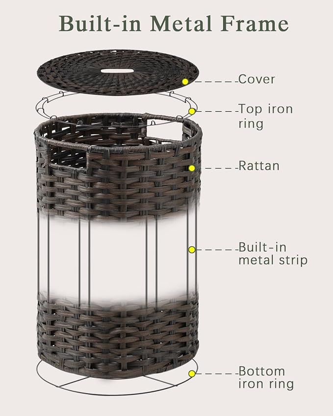 SETVSON Large Laundry Hamper Laundry Basket Round 34.3 Gal (130 L) Handwoven Wicker Laundry Baskets Rattan Laundry Basket with Laundry Bag Handles 2 Mesh Bags for Living Room Bedroom Brown