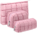 Huhumy 3 Pcs Puffy Makeup Bag Quilted Cosmetic Pouch for Women Cute Checkered Travel Toiletry Bag Puffer Makeup Organizer Purse Pouch Preppy Pencil Case with Zipper