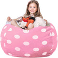 WEKAPO Stuffed Animal Storage Bean Bag Chair Cover for Kids | Stuffable Zipper Beanbag for Organizing Children Plush Toys Large Premium Cotton Canvas (Pink Dot, X-Large)