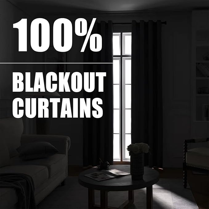 Rutterllow 100% Blackout Curtains 2 Panels, Full Shade 96 Inches Long Complete Drapes for Living Room, Thermal Insulated Bedroom Window Treatment Drapes (Navy Blue, 52x96 inch)