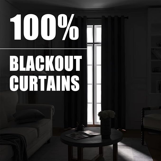 Rutterllow 100% Blackout Curtains 2 Panels, Full Shade 90 Inches Long Complete Light Blocking Drapes for Living Room, Dark Grey Thermal Insulated Bedroom Window Treatment Drapes (Gray, 42 x 90 inch)