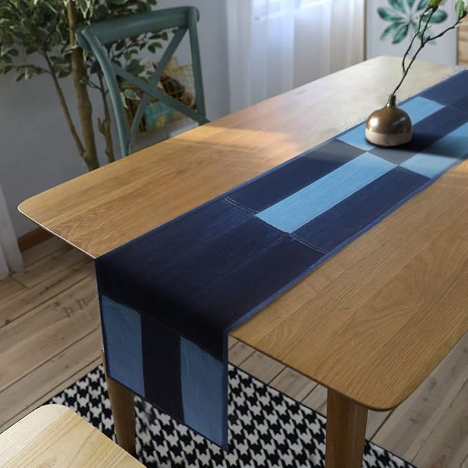 AAYU Denim Table Runner / Bed Runners 108" | Solid and Mixed Reversible 17-18 Inch X 108inches Premium Quality Perfect for Wedding, Parties Decor