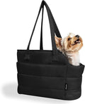 STRAODTIC Lightweight Dog Purse Carrier for Small Dogs Under 15 lbs, Puffy Quilted Pet Carrier Tote for Puppies with Safety Leash Clip, Women's Hands-Free Dog Carrier Bag for Travel/Shopping (Black)