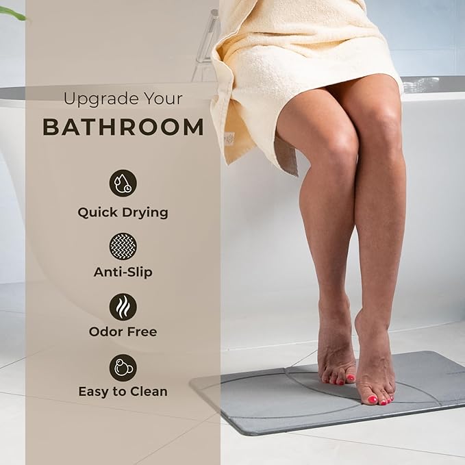 TOSORO - Stone Bath Mat, Diatomaceous Earth Non-Slip Stone Shower Mat - Quick Drying Absorbent Bath Mats for Bathroom - Elegant & Modern Design, Easy to Clean (23.5 x 15) - Graphite
