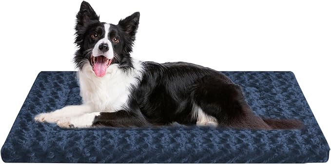 WITTOP Washable Dog Bed Plush Orthopedic Outdoor Crate Mat with Non-Slip Bottom,Luxe Soft Kennel Pad for Pets, Cozy Cage Cushion & Pet Sleeping Mattress Large Sized,Medium,Small Dogs,36 x 24 inch,Blue