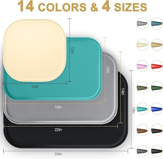 SMILOOL Silicone Pet Feeding Mat with Raised Edge for Food and Water, Dog Bowl Mats, Cat Bowls Placemat with High Lip for Floor Waterproof, Rubber Tray for Cats and Dogs 19 x 12 x0.7 Navy Blue