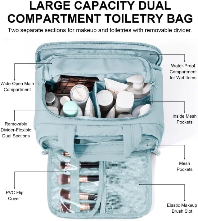 Bagstellar Travel Toiletry Bag, Lightweight Wide-open Large Puffy Toiletry Bag for Women, Quilted Makeup Bag Organizer Water-resistant Cosmetic Bag with Handle for Toiletries, Essentials, Accessories