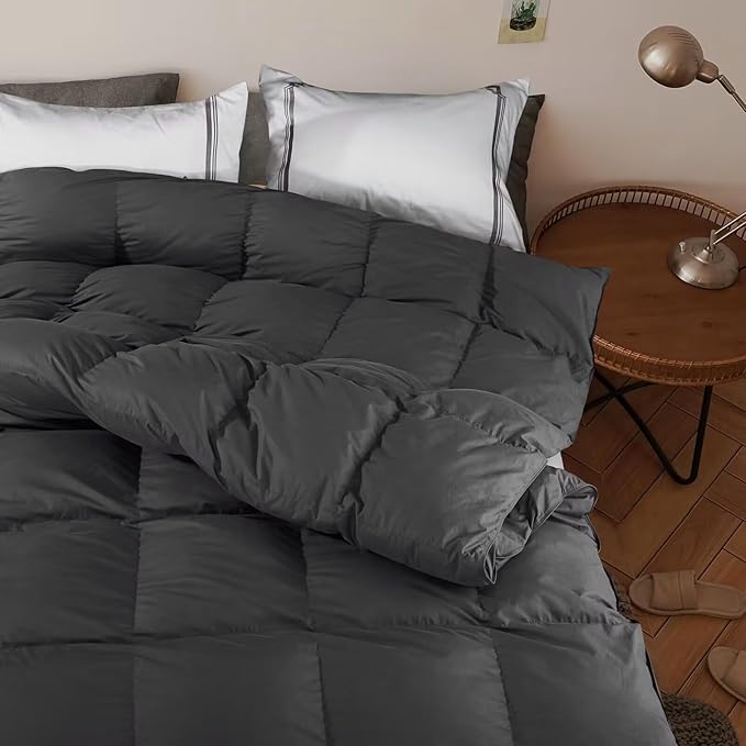 SNOWMAN Premium Down Comforter King Size, Luxurious All Season Duvet Insert with Cotton Blended Fabric, 3D Baffle Box Design Hotel Bedding Comforter (Dark Grey,106"x90")