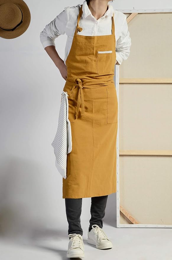 Soft Cotton Linen Apron - Retro Linen Art Apron, Adjustable Casual Apron with Towel, Great for Florist and Kitchen