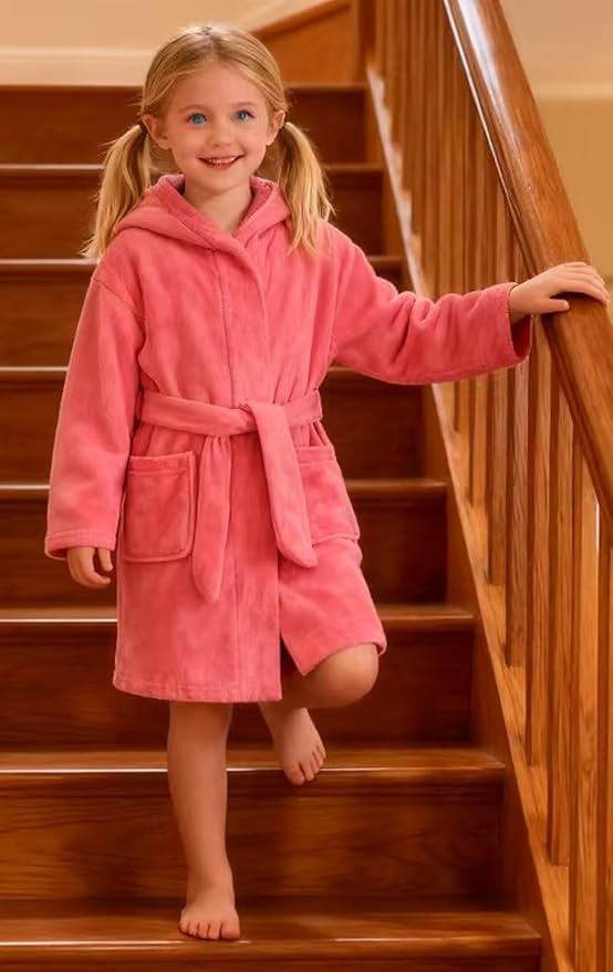 Fraprasty Boys Girls Hooded Robe Soft Touch Robe Kids Terry Cloth Cotton Spa Bathrobe Sleepwear 2-14 Years