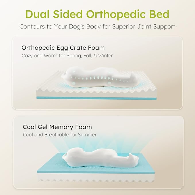 CWAWZ Dog Beds for Large Dogs, Orthopedic Pet Bed with Cooling Gel Memory Foam, Waterproof Large Dog Beds with Removable Washable Cover, 36" Pet Sofa Dutch Velvet with Blanket Bone Toy, Light Gray