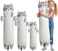 Kekeso Long Cat Plush Pillow, Cute Cat Stuffed Animal Body Pillow with Wings, Soft Kawaii Kitty Hugging Pillow, Christmas Valentine's Birthday Gift for Kids Girls Boys (Gray, 110cm/43.31in)