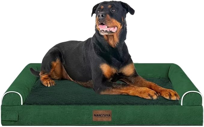 NANUYA Large Dog Bed Orthopedic Washable: Beds Bolster XXL Bed Big XLarge Dogs Egg Crate Foam Sofa Couch Waterproof Removable Cover - Emerald
