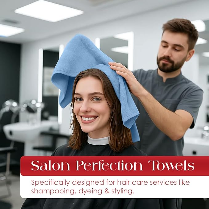 RIVERSIDE Pack of 24 Salon Towels Set (Not Bleach Proof), 16 x 26 Inches, 100% Ring Spun Cotton, Highly Absorbent & Quick Dry Hand Towels for Salon, Barber, Gym, Spa, Bathroom & Home, Electric Blue