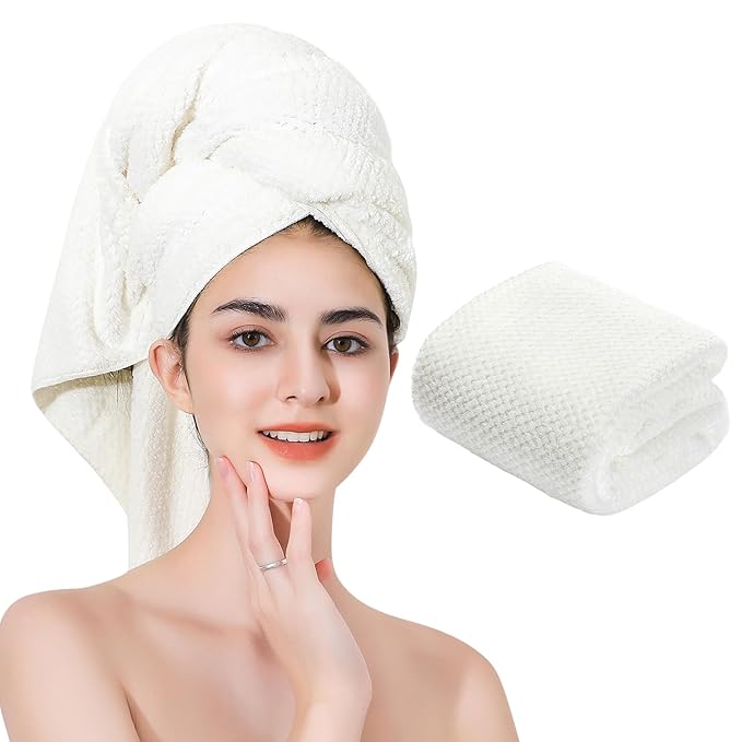 Laojbaba Microfiber Hair Towel Quick Dry Hair Towel Hair Drying Towels Suitable for All Kinds of Hair Ultra Absorbent Long and Thick Hair 24X48inch White (1pcs)