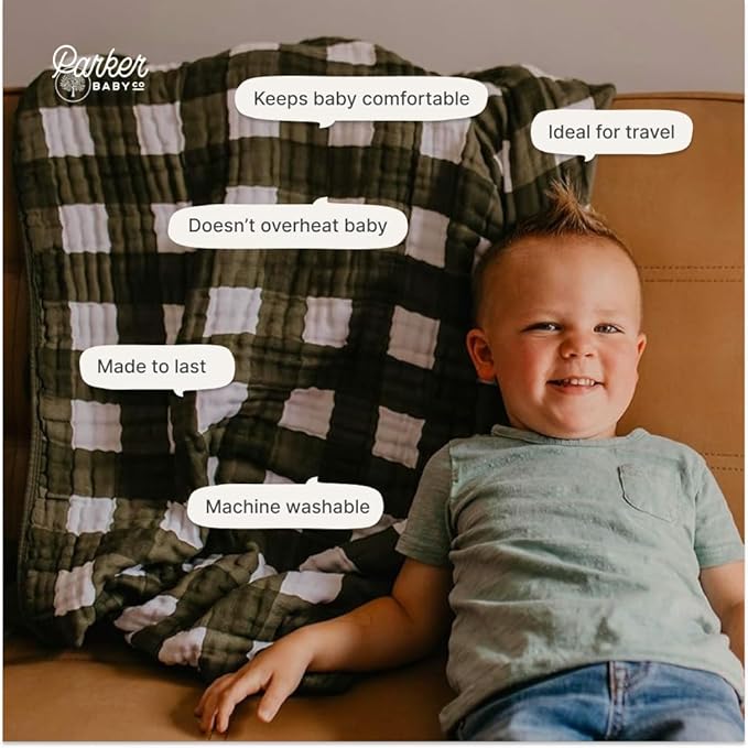 Parker Baby Muslin Blanket | 100% Soft Cotton Toddler Quilt & Baby Muslin Swaddle | Gender Neutral Design 47" x 47" Blanket