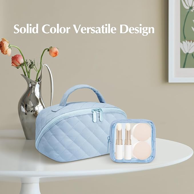 honitty Makeup Bag, Quilted Makeup Bag, Puffy Travel Make up Bags, Cosmetic Organizer Bag, Waterproof Toiletry Bag for Women