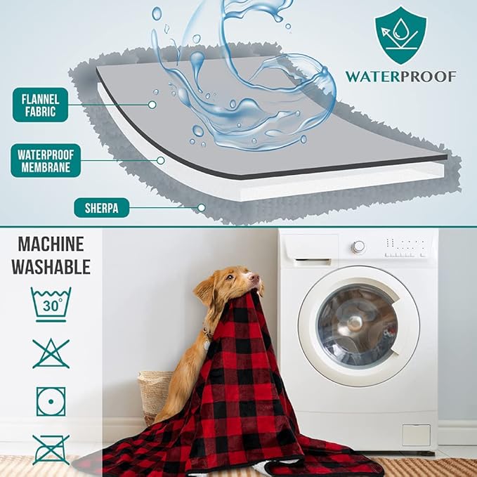 PetAmi Waterproof Dog Blanket Sherpa Fleece, Pet for Medium Large Dogs, Reversible Cat Throw Bed Couch Sofa Furniture Protector, Soft Plush Microfiber (X-Large 60x80, Checker Red) Checkered Red