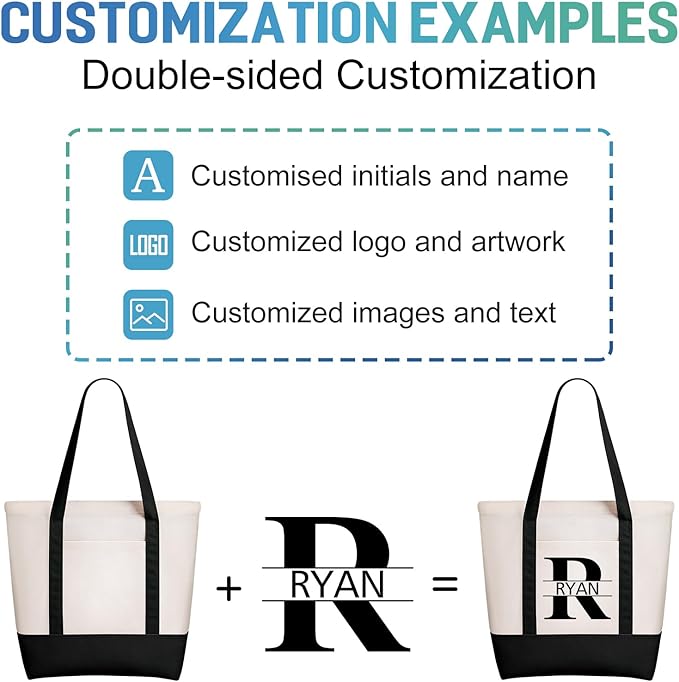 WACAR Custom Tote Bags with an External Pocket, Bulk Personalized Canvas Tote Bags, Reusable Grocery Bag for Beach, Daily Use