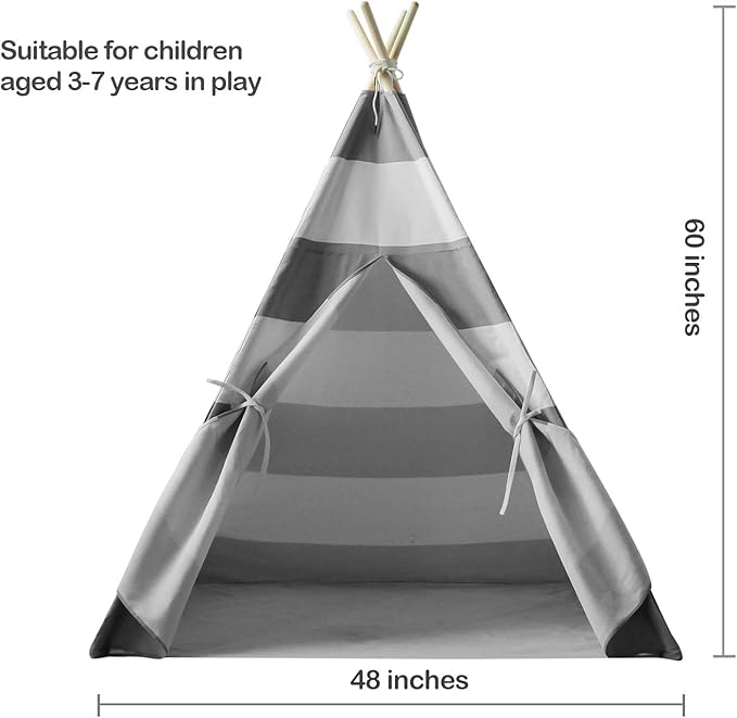 Teepee Tent for Kids Boys Indoor Play Teepee Tent for Boy Grey Stripe Teepee Kids Tent Indoor for Children Nursery Decor, Foldable Teepee for Boys & Girls Birthday Gift