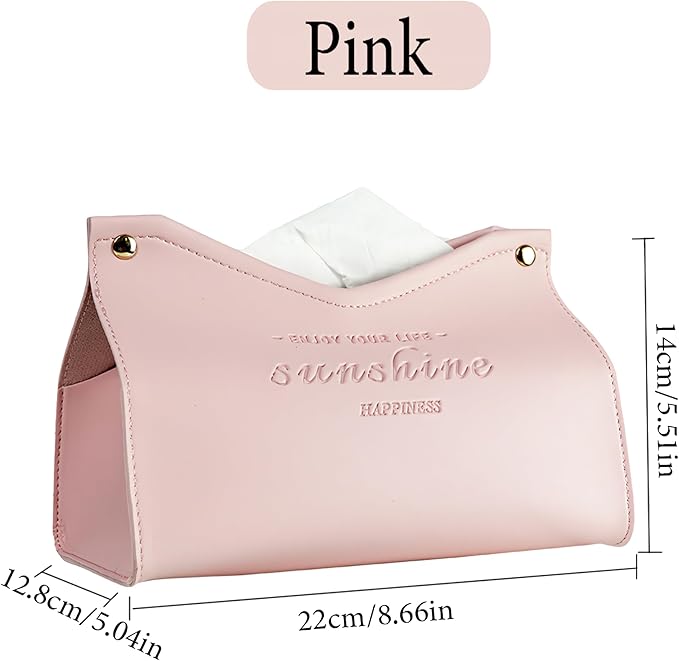 Beleda PU Leather Tissue Box Cover Rectangle Car Living Room Bedroom Kitchen Home Office Desktop Cute Tissue Box Decoration Modern Minimalist Nordic Napkin Holder Medium Tissue Organizer Box (Pink)
