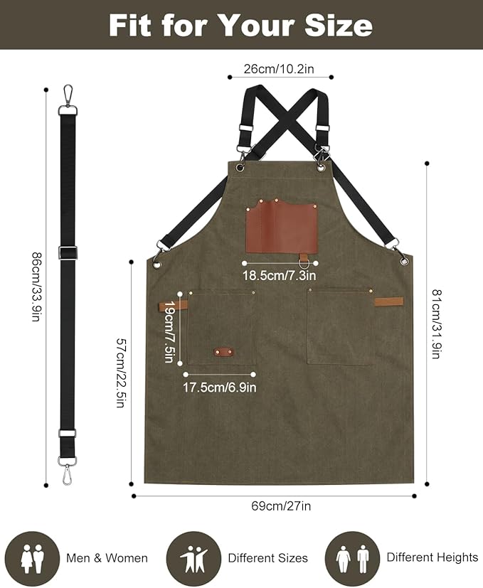Kitchen Apron - 3 Large Pockets, Cross Back Apron With Adjustable Straps, Cooking Kitchen Chef Apron For Women And Men, Wear-Resistant & Easy To Clean.(Dark Green)