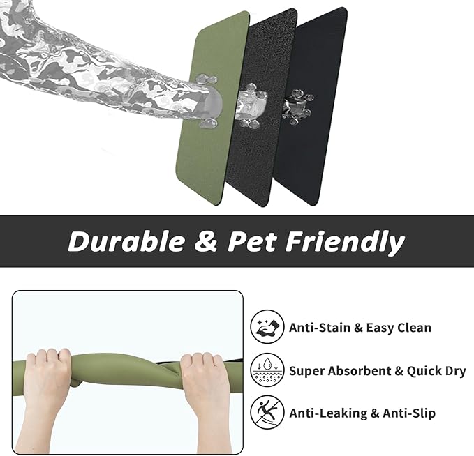HotLive Dog Food Mat - Absorbent Cat Mat for Food and Water, No Stains Pet Feeding Bowl Mat, Easy to Clean Pet Placemats, Quick Dry Dog Water Dispenser Mat for Messy Drinkers | Green 18"x34"