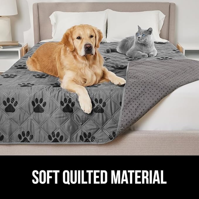 GORILLA GRIP Waterproof Bed Cover for Dogs, 82x52, Gripped Slip Resistant Backing, Leak Proof Washable Dog Blanket Covers Sofa, Couch, Sectional, Crate, Car, RV Seats, Pet Puppy Essentials, Gray Paw