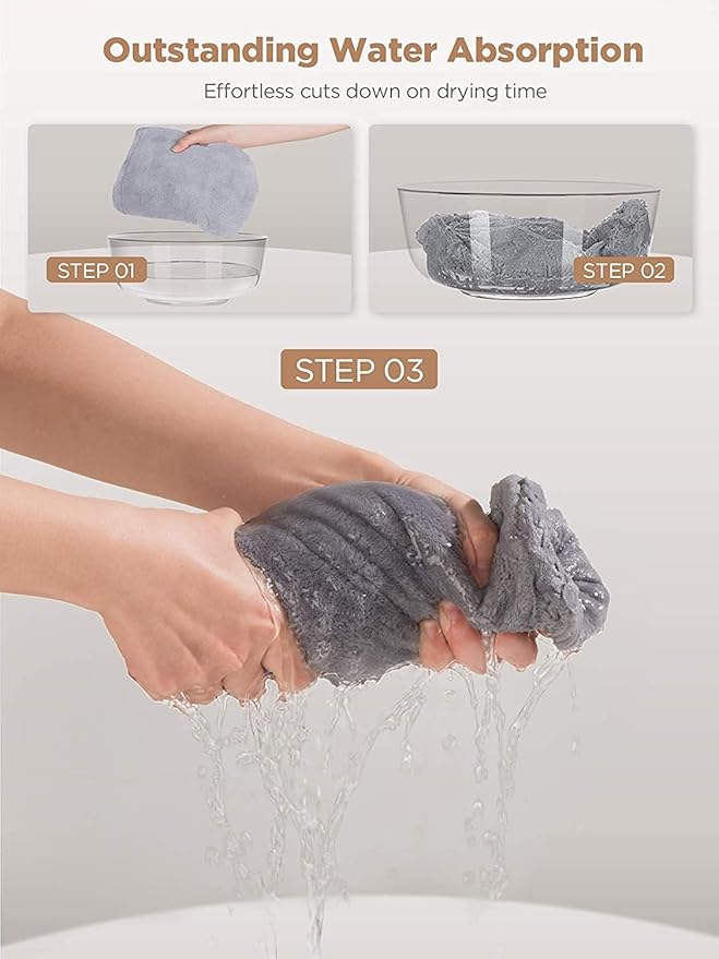 Hicober Microfiber Hair Towel Wrap, Fast Drying Hair Towels for Women, Soft Lightweight Quick Dry Turban for Curly & Long Hair–3 Pack(Blue/Grey/Pink)