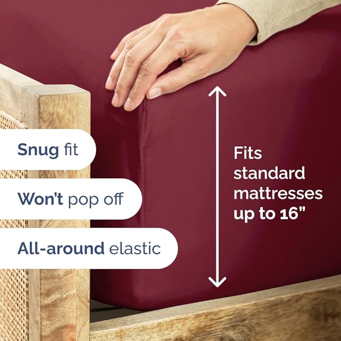400 Thread Count Cotton Sheet Set - King Size 100% Cotton Sheets - Easily Fits 8" to 16" Mattress - Silky-Soft, Wrinkle Free, Breathable & Comfy - Deep Pockets & Hotel Quality Bedding Set - Burgundy