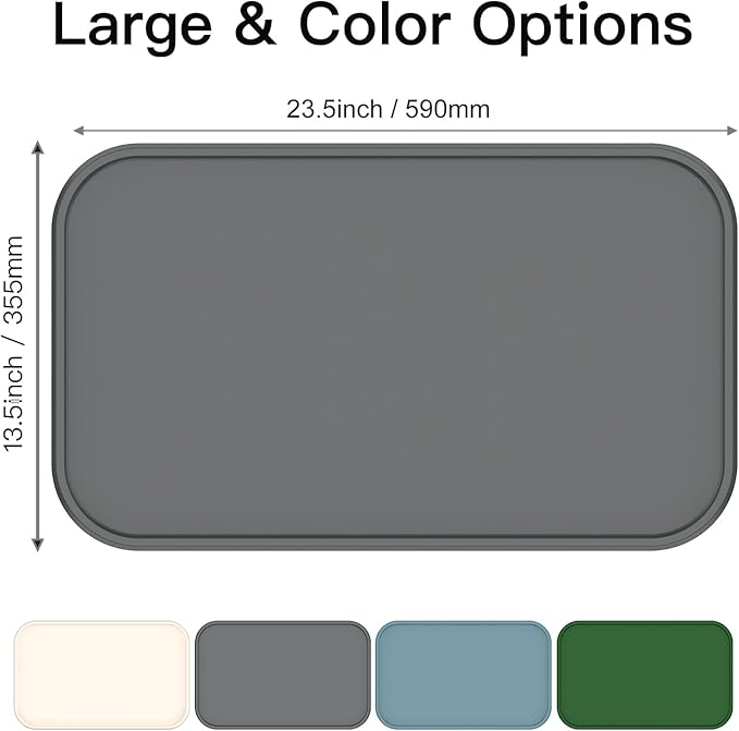 Feedoo Pet Feeding Mat [Warped Resistant Raised Edge], Water-Proof Silicone Placement for Food Water Bowls, Anti-Slip Base Protect Floor, BPA-Free&Dishwasher-Safe [23.5x13.5inch Large, Gray]