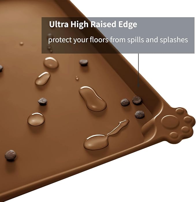 Reopet Waterproof Pet Feeding Mat with High Raised Edges, Heavier and Thicker Placemats for Cat Dog Water Bowl with BPA Free, Dogs Cats Food Mats for Messy Drinkers to Prevent Spill and Protect Floors